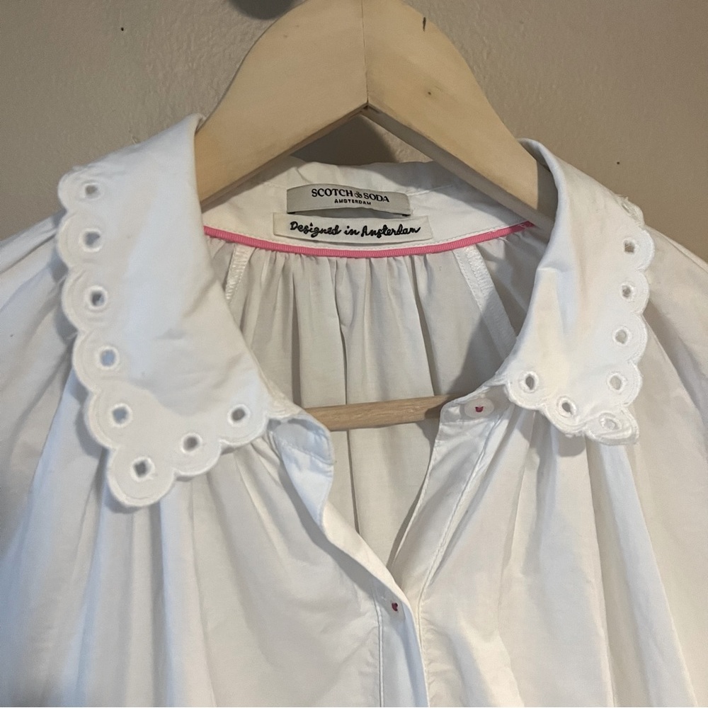 Scotch & Soda Organic Cotton Broderie Anglaise Shirt Dress Embroidered Eyelet - Picture 11 of 16